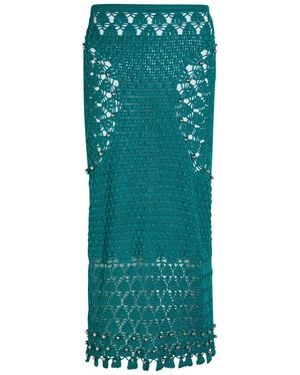 Rabanne Bead-Embellished Crochet Cotton Midi Skirt - Green