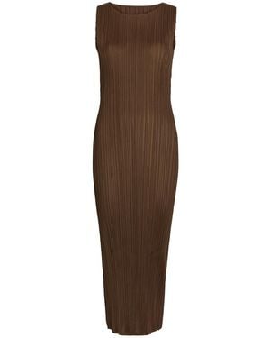 Issey Miyake Pleated Woven Midi Dress - Brown