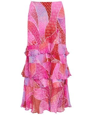 RIXO London Preslee Patterned Crepe De Chine Midi Skirt - Pink