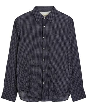 Officine Generale Beniot Checked Crinkled Cotton-Blend Shirt - Blue
