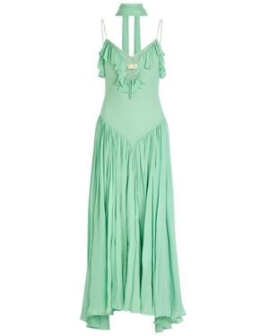 De La Vali Harmattan Ruffled Georgette Maxi Dress - Green