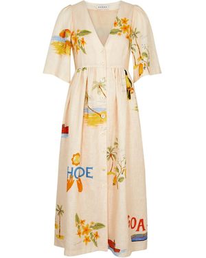RHODE Karline Printed Linen Midi Dress - Metallic