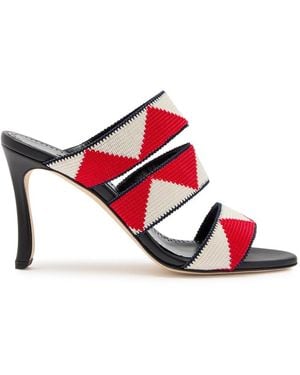 Manolo Blahnik Capro 90 Striped Leather Sandals - Red