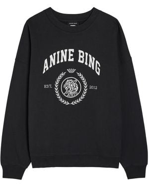 Anine Bing Miles Logo-Print Cotton Sweatshirt - Black