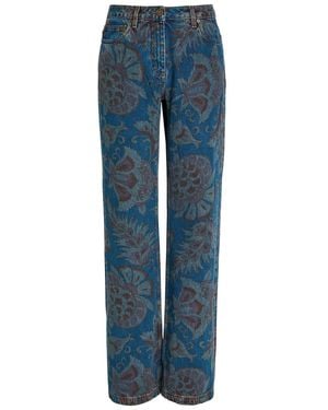 Etro Floral-Print Straight-Leg Denim Jeans - Blue