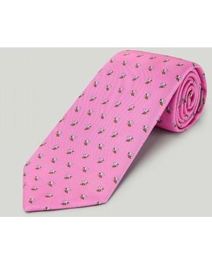 Harvie & Hudson Pink Bees Printed Silk Tie