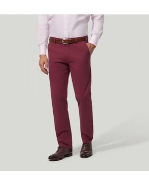 Harvie & Hudson Burgundy Meyer Soft Cotton Chino - Red