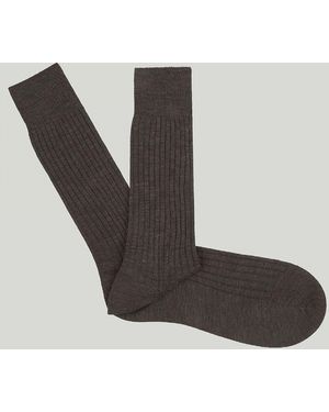 Harvie & Hudson Dark Brown Wool Socks - Black