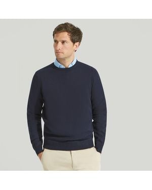 Harvie & Hudson Navy Cotton Cashmere Crew Neck Jumper - Blue