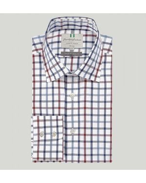 Harvie & Hudson Navy And Red Check Button Cuff Classic Fit Shirt - Blue