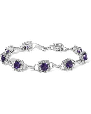 Haus of Brilliance 10K Cushion Cut Amethyst And Diamond Halo Link Bracelet - Blue