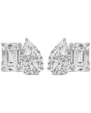 Haus of Brilliance 14K 2.0 Cttw Emerald And Pear Toi Et Moi Lab Grown Diamond Stud Earrings - Metallic