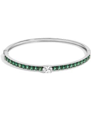 Haus of Brilliance 925 Sterling Created Sapphire And Emerald Semi Eternity Bangle Bracelet - Metallic