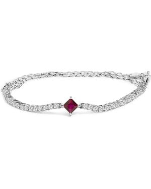 Haus of Brilliance 925 Sterling Created Ruby And Sapphire Adjustable Tennis Chain Bracelet - Metallic