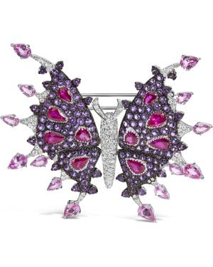 Haus of Brilliance 18K 1.00 Cttw Diamond, Ruby Sapphire, And Amethyst Mixed Gemstone Butterfly Brooch Pin (G-H Color, Vs1-Vs2 Clarity) - Purple