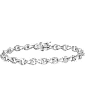Haus of Brilliance 925 Sterling 1/10 Cttw Miracle-Set Diamond Pear Shape And Bezel Link Bracelet (I-J Color, I3 Clarity) - Metallic
