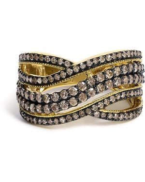 Haus of Brilliance 10K Plated .925 Sterling 1.0 Cttw Champagne Diamond Highway Ring - Yellow