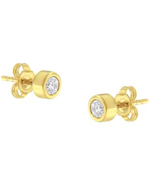 Haus of Brilliance 10K 1/4 Cttw Round Brilliant-Cut Near Colorless Diamond Bezel-Set Stud Earrings (H-I Color, I1-I2 Clarity) - Metallic