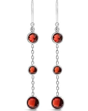 Haus of Brilliance 925 Sterling Graduating Bezel Set Garnet Dangle Earring - Red
