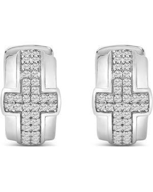 Haus of Brilliance 925 Sterling 1/2 Cttw Diamond Cross Domed Huggy Hoop Earrings - Metallic