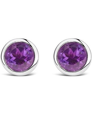 Haus of Brilliance 925 Sterling 6Mm Bezel Set Created Amethyst Solitaire Stud Earrings - Purple