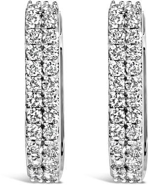 Haus of Brilliance 10K 1/4 Cttw Lab Grown Diamond Double Row Huggie Hoop Earrings - White