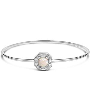 Haus of Brilliance 925 Sterling 7X7Mm Created Opal And Sapphire Halo Bangle Bracelet - Metallic