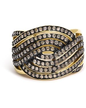 Haus of Brilliance 10K Plated .925 Sterling 1.0 Cttw Champagne Diamond Crossover Ring - Black
