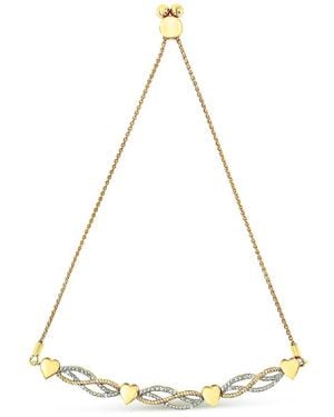Haus of Brilliance 14K Plated .925 Sterling 1/10 Cttw Diamond Wave And Hearts Bolo Bracelet (I-J Color, I2-I3 Clarity) - Natural