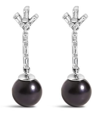 Haus of Brilliance 925 Sterling 7Mm Cultured Pearl And Sapphire Drop And Dangle Earring - White