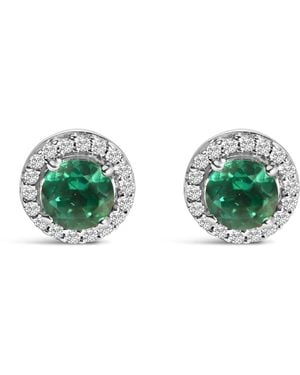 Haus of Brilliance 925 Sterling With Created Emerald And Sapphire Halo Stud Earring - Green