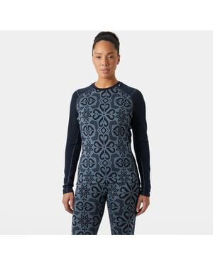 Helly Hansen Lifa Merino Midweight Graphic Crew Base Layer - Blue