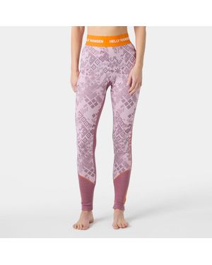 Helly Hansen Lifa Merino Midweight Graphic Base Layer Pants - Purple