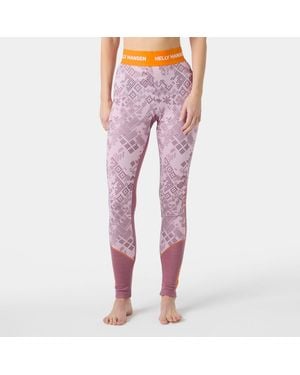 Helly Hansen Lifa Merino Midweight Graphic Base Layer Trousers - Purple