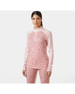 Helly Hansen Lifa Merino Midweight Graphic 1/2 Zip Base Layer - Pink