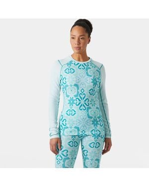 Helly Hansen 'Lifa Merino Midweight Graphic Crew Base Layer - Blue