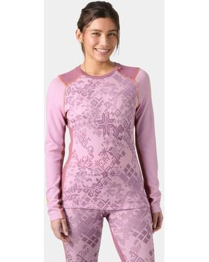 Helly Hansen Lifa Merino Midweight Graphic Crew Base Layer - Pink