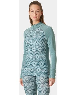 Helly Hansen Lifa Merino Midweight Graphic 1/2 Zip Base Layer Green - Blue