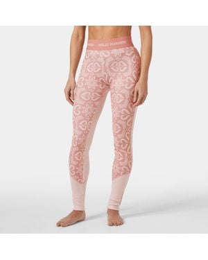 Helly Hansen Lifa Merino Midweight Graphic Base Layer Trousers - Pink