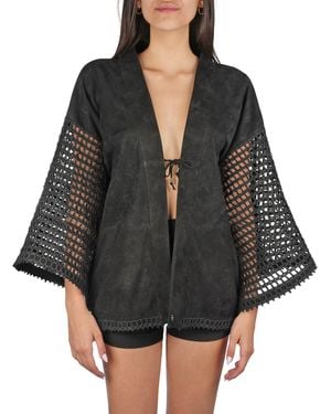 Henry Beguelin Suede And Crochet Kimono - Black