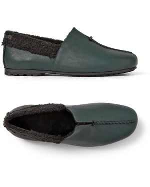 Henry Beguelin Norton Leather Slipper With Wool Lining - Green