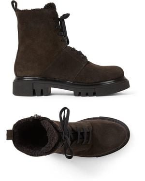 Henry Beguelin Suede Combat Boot With Wool Lining - Black