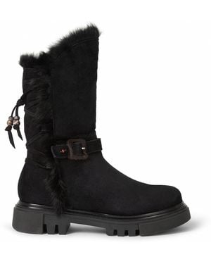 Henry Beguelin Suede Fur Lace-Up Boot - Black