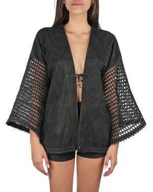 Henry Beguelin Suede And Crochet Kimono - Black