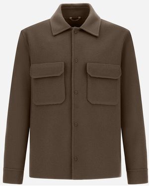 Herno Chaqueta Camisera Resort De Double Faced Pure Wool - Brown