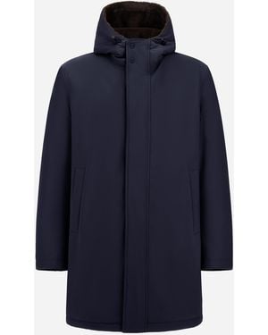 Herno Parka Aus Mattem Twill Und Light Faux Fur - Blau