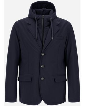 Herno Resort Blazer In Melange-effect Stretch Nylon - Blue