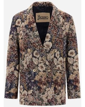Herno Blazer Aus Jacquard Mit Floralem Motiv - Blau