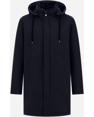 Herno Resort Parka In Melange-effect Stretch Nylon And Light Faux Fur - Blue