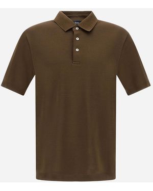 Herno Jersey Knit Effect Polo Shirt - Brown